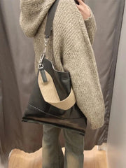 BXOXO Vintage Zipper Hooded Knitted Cardigan Women Casual Oversized Knitwear Preppy Style Solid Warm Sweaters Coat Harajuku