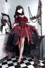 BXOXO - Red/Black Bowknot Irregular Gothic Princess Lolita Jsk Dress