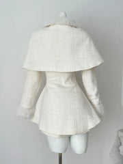 BXOXO Autumn Winter France Slim 2-piece Set Women Sweet Elegant Bow Shawl Cape Female Fashion Chic Long Sleeve Solid Dress Suit New