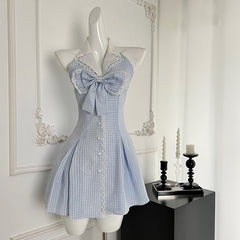 BXOXO - summer inspo Korean Style Sleeveless Short Dress Summer 2025 New Sweet Bow Halter Slim Fit Dress Temperament Versatile