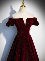 BXOXO Burgundy Velvet Long Prom Dress, Burgundy Long Formal Dress