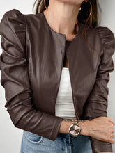 BXOXO Long Sleeves Loose Pleated Solid Color Split-Joint Collarless Jackets Outerwear