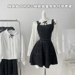 BXOXO - summer inspo Elegant Retro Preppy Style Suit Women Gentle Long Sleeve Shirt + Suspender Skirt Two Piece Set Fashion Outfits