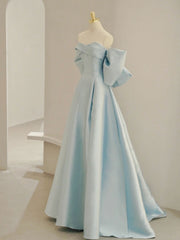 BXOXO Blue A-Line Satin Long Prom Dresses, Blue Satin Evening Dresses