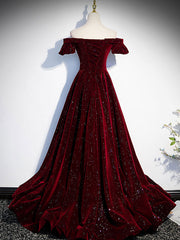 BXOXO Burgundy Velvet Long Prom Dress, Burgundy Long Formal Dress