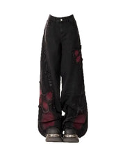 BXOXO Gothic Baggy Women's Jeans Vintage Harajuku Y2k Denim Trousers Black Grunge Gyaru Street Oversize Jeans 2000s Aesthetic