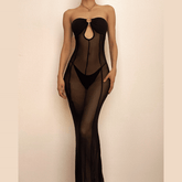 Mesh See Through O Ring Hollow Out Backless Tube Cut Out Maxi Dress
