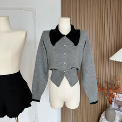 BXOXO - summer inspo Autumn Winter Doll Collar Sweater Cardigan Temperament Lovely Knitwear Lady Casual Short Top Fashion Set