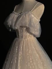 BXOXO Gray blue/champagne Tulle Long Prom Dress, Tulle Formal Graduation Dresses