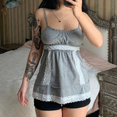 BXOXO Crop Top Aesthetic Sweet Girl T shirts Slim Punk Sexy Lace Sling Casual Kpop Harajuku Women Camis Goth Corset Coquette Tank Tops