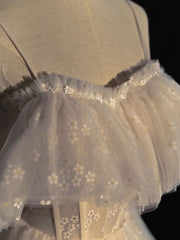 BXOXO Gray blue/champagne Tulle Long Prom Dress, Tulle Formal Graduation Dresses