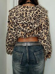 BXOXO - summer inspo Y2k Leopard Retro Jackets Fashion Women Streetwear Clothing Long Sleeve Fleece Cropped Coat Autumn Winter New