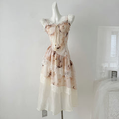 BXOXO - summer inspo Women Sleeveless Dress Gentle Sweet Korean Style Fashionable Summer All-match Flower Print Ruffles Fairy Sundress