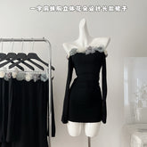 BXOXO - summer inspo Women Slash Neck Knitted Bodycon Dress Off Shoulder Sexy Slim Dress 2025 Autumn Solid Streetwear Pullover Dresses