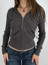 BXOXO - summer inspo Sweetown Gray Slim Zip Up Jackets Hoodies For Women Pockets Long Sleeve Ribbed Solid Simple Basic Casual Preppy Sweatshirts