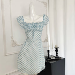 BXOXO - summer inspo Gentle Style Blue Plaid Dress Women Casual Retro Y2k Mini Dress Summer 2025 Fashion Sweet Cute Dress
