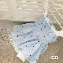 BXOXO - summer inspo Fashion Dresses Women Polka Dot Bowknot Sleeveless Lace Square Collar Slim Vintage Sexy Mini Dress Sweet Party