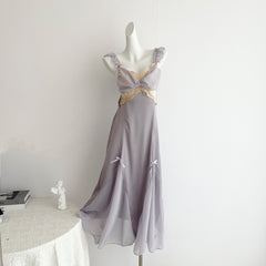 BXOXO - summer inspo 2025 Summer Sexy Strap Dress Women French Elegant Party Fairy Dress Backless Lace Long Dresses Women Court Vintage