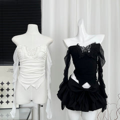 BXOXO - summer inspo Women's Sexy chic butterfly design Fashion Shirt Fall Black Off-the-shoulder Lace Party Blouse Chic Y2K Elegant Short Blous