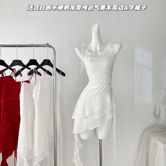 BXOXO - summer inspo French Temperament Slim Fit Irregular Dress Women Summer Fashion Backless Ruffled Suspender Dresses Elegant Party