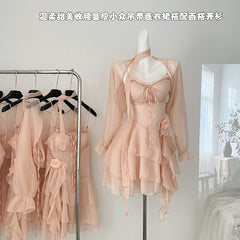 BXOXO - summer inspo 2025 Summer New Two-piece Sets Dress Women Sweet Mini Dress+Sunscreen Shawl Cardigan Gentle Style Beach Patry Set