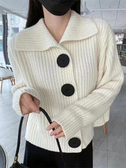 BXOXO Long Sleeves Loose Buttoned Split-Joint Lapel Cardigan Tops