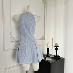 BXOXO - summer inspo Korean Style Sleeveless Short Dress Summer 2025 New Sweet Bow Halter Slim Fit Dress Temperament Versatile