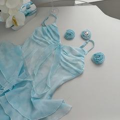 BXOXO - summer inspo Pure Lust Hottie Sexy Suspender Dress Women 2025 Summer Vacation Style Irregular Design Ruffled Slim Waist Long Dress