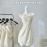 BXOXO - summer inspo Halter Polka Dot Dress Women Summer Gentle Style Sleeveless Sweet Slim Dress Fashion Lace Patchwork A-line Dress