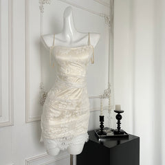 BXOXO - summer inspo Elegant Lace Suspender Dress Vintage Slim Fit Sleeveless Party Dresses Women Fashion Bodycon Dress Summer New