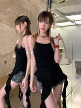 BXOXO Black Asymmetrical Tank Tops Women Y2k Grunge Ruffle Camisoles Hotsweet Sexy Backless Aesthetic Korean Streetwear Punk