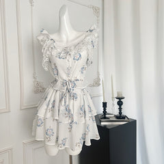 BXOXO - summer inspo Fashionable Gentle Style Hot Girls Suit Summer Sleeveless Ruffles Slim Fit Top High Waist Mini Skirt Two-piece Set