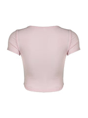 BXOXO - summer inspo Balletcore Sweet Y2K Tie Lace Trim Square Collar Pink T-Shirt Women Short Sleeve 2000s Cute Kawaii Clothes