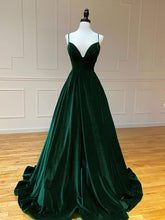 BXOXO DRESS TO IMPRESS A-Line V Neck Velvet Green Long Prom Dresses, Green Velvet Formal Dress