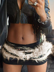 BXOXO - summer inspo Faux Fur Spliced Pu Fashion Women’s Belts Chic All-Match Khaki Y2k Retro Wild Style Accessorie Exquisite