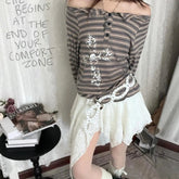 BXOXO Y2K T Shirt Women Clothes Korea Streetwear Loose Stripe Letter Long Sleeves kpop Harajuku Tops Tshirts Emo Girl Gothic Tee kpop