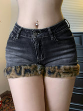 BXOXO - summer inspo Fashion Y2k Leopard Faux Fur Spliced Jean Shorts Women Chic Trendy Street Shorts Retro Exquisite