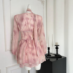 BXOXO - summer inspo Gentle Wind Long-sleeve Dress Elegant V-Neck Sweet Dresses Fairy Holiday High Waist Loose Short Dress Vestidos