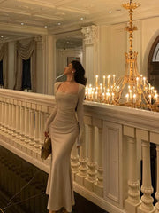 BXOXO Gorgeous Mermaid Square Neckline Ivory Date Night Dress Long Prom Dresses Birthday Outfits HOT1075