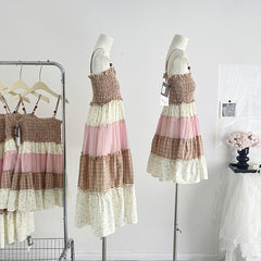 BXOXO - summer inspo Fashion Floral Patchwork Suspender Dress Women Layered Deep V-neck Backless Beach Long Dresses Female Holiday Party Vestido