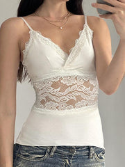BXOXO - White Lace Knit V-Neck Cami Top