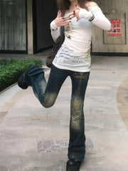 BXOXO Sexy Off Shoulder T-shirt Y2k Vintage 2000s Japanese Street Style Tops Harajuku See Through Long Sleeve Tops Slim Up