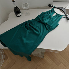 BXOXO - summer inspo Elegant Temperament Long Dress Holiday Style Solid Color Hollow Out Design Suspender Dress Women Fashion Party Club