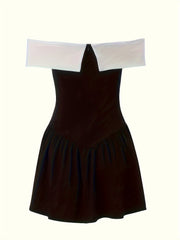 BXOXO Chic Off-Shoulder Bow Tie Dress for Women - Y2K Retro, A-Line Mini Skirt, Polyester & Spandex Blend, Machine Washable, Elegant Summer Fashion