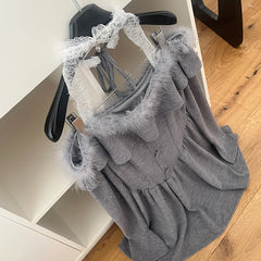 BXOXO - summer inspo Elegant Long Sleeve Dress Solid Color Off-shoulder Slimming Short Skirt Women Fashion Design Wrinkled A-line Dress Autumn New