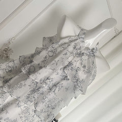 BXOXO - summer inspo New Chinese Style Suit Women's Summer Fashion Ink Printed Flower Halter Top A-line Mini Skirt Two-piece Set