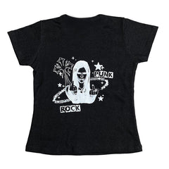 Bxoxo Gothic rock punk aesthetic American retro Y2K women crop top hip hop Harajuku streetwear slim geometric print emo girl baby tops