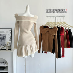 BXOXO - summer inspo Autumn New Elegant Set Skirt Women's Slim Temperament Long Sleeve Knitted Top Pleated Skirt Two Piece Set