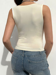 BXOXO - summer inspo Solid Sleeveless Two Layer Lace V Neck Slim Y2K Crop Top Women Cute Basic Summer Vest