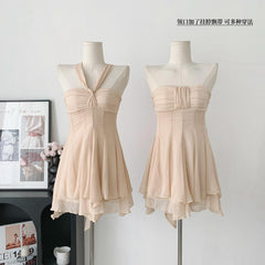 BXOXO - summer inspo Dresses For Women 2025 Skinny Waist Small A Skirt Open Back Off-the-shoulder Halter Neck Irregular Mini Dress